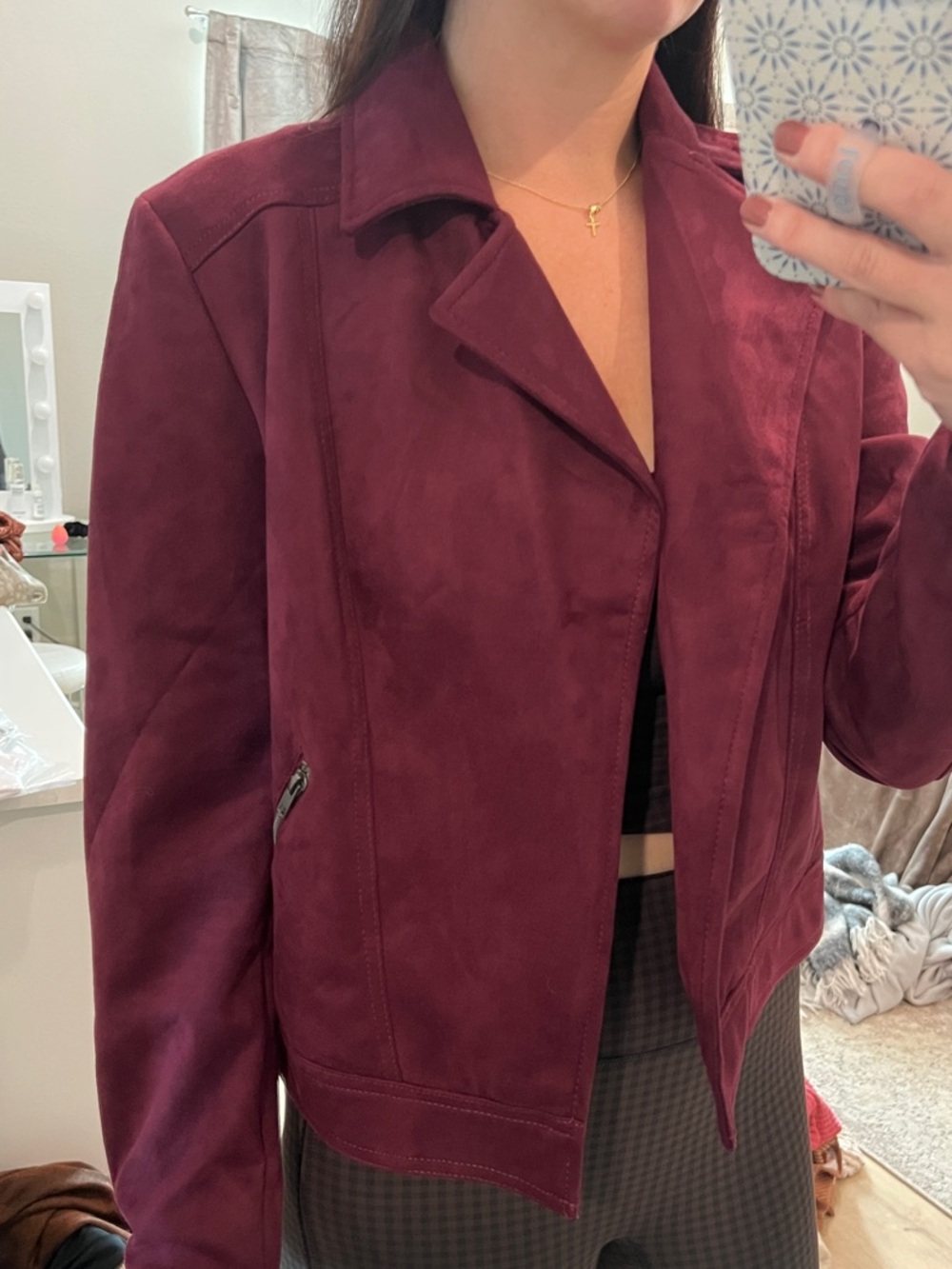 Philosophy Women's Suede Blazer Jacket in Deep Burgundy